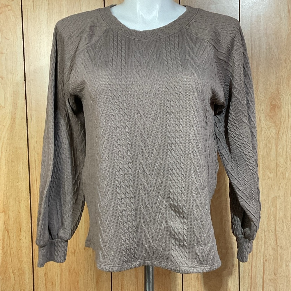 Cherish Classic Cable Knit Crewneck Sweater - Taupe SZ - Unknown